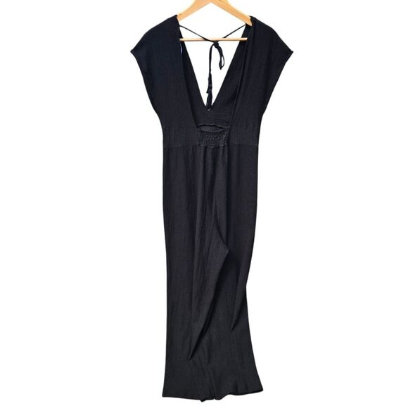 Zara Black Contrasting Short Sleeve V-Neck Open Back Jumpsuit Size M - Picture 5 of 11